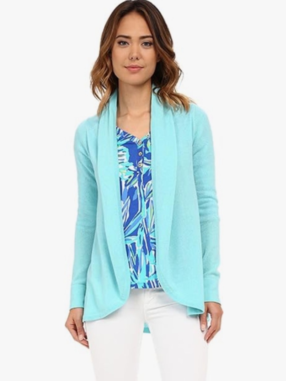 Lilly Pulitzer Womens Bryn Cashmere Cardigan
 Light Aqua Open-Front Cardigan